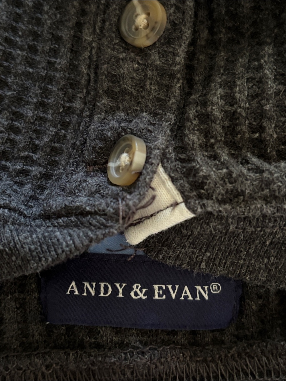 ANDY & EVAN Grey Henley 3 Button Long Sleeved Sweater with Pocket - Picture 4 of 6